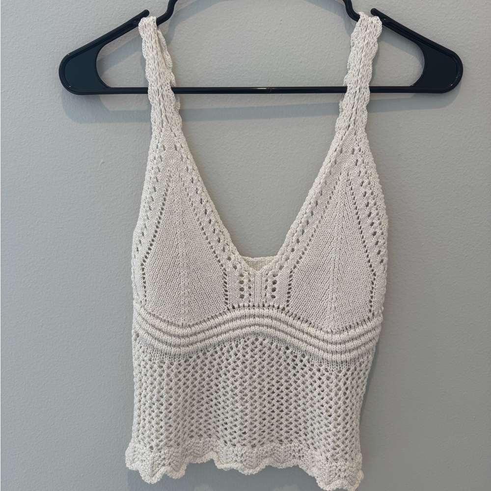 White Knit Cropped Tank Top